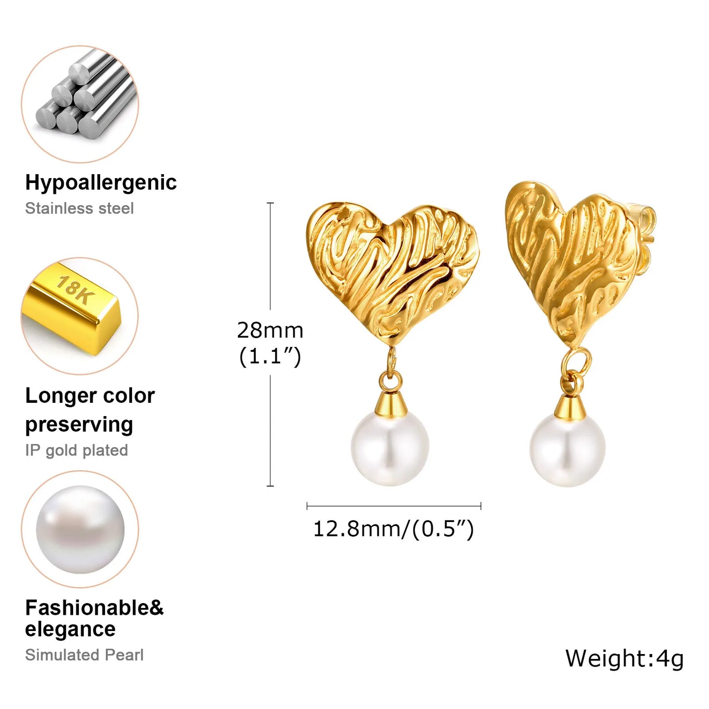 Irregular Texture Heart Shape Imitation Pearl Earrings
