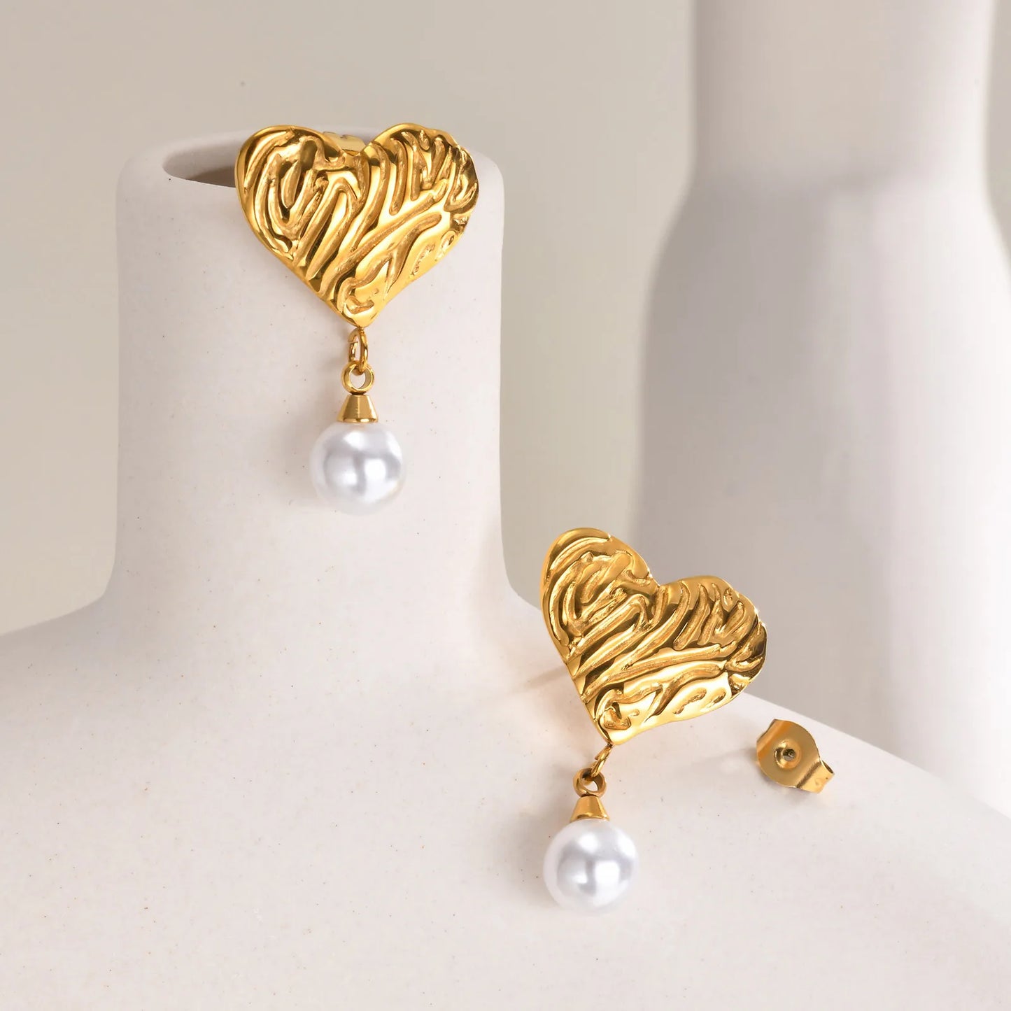 Irregular Texture Heart Shape Imitation Pearl Earrings