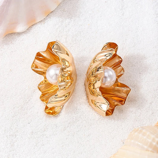 Shell Imitation Pearl Exaggerated Summer Earrings